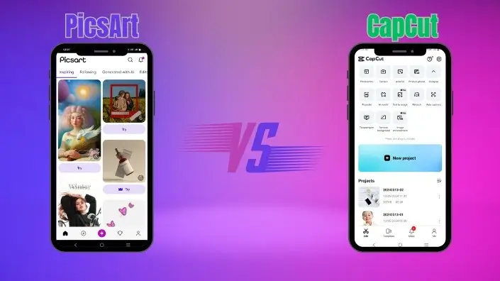 User Interface of picsart on left