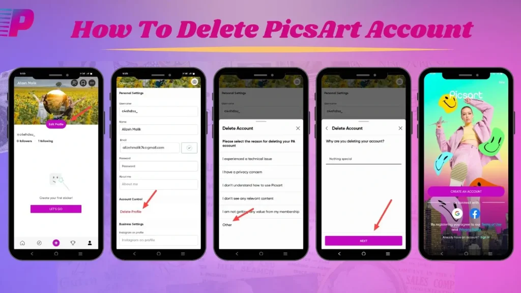 how to delete picsart account